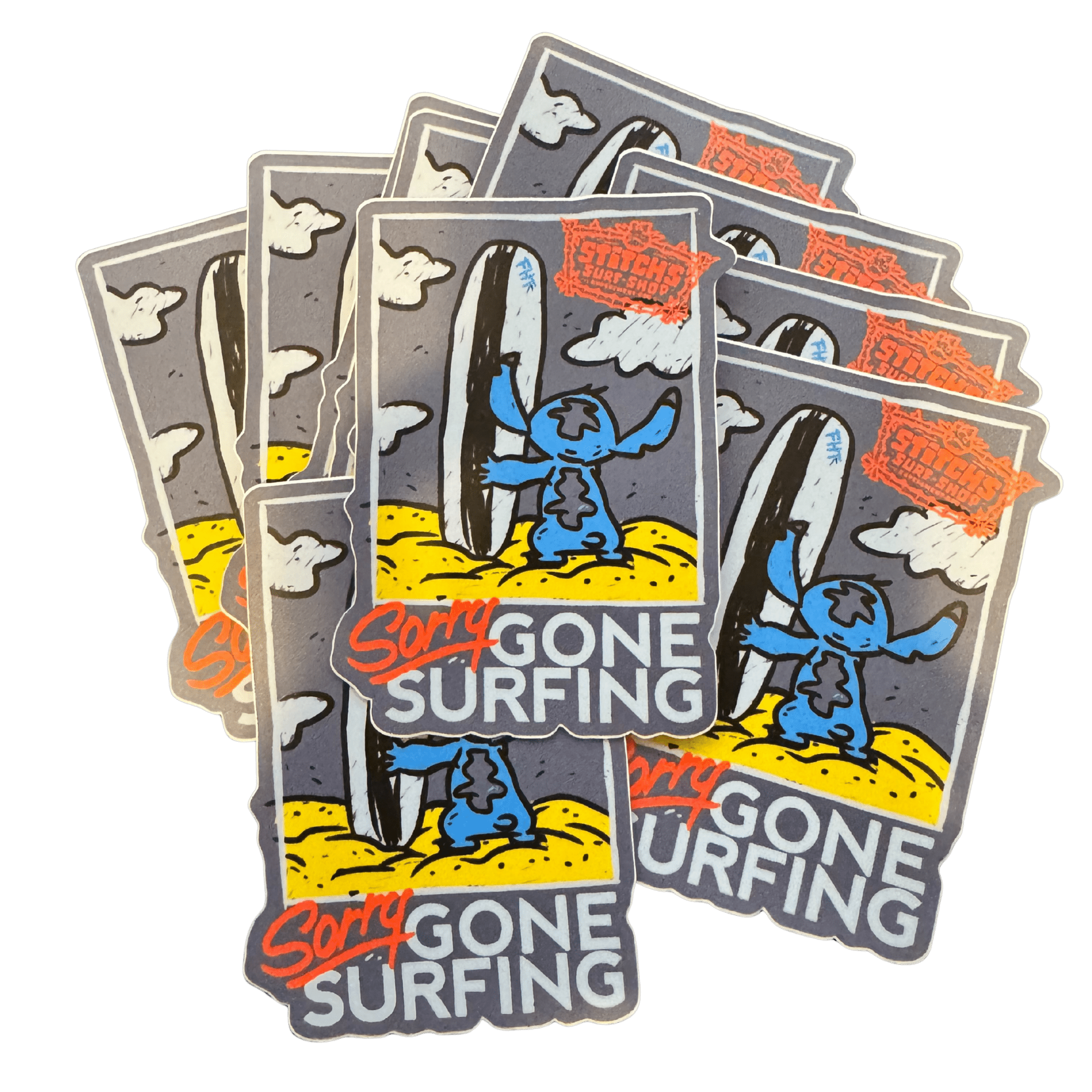 Gone Surfing Stickers - Flying House Threads